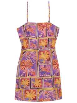 Robe courte multicolore à motifs sans manche pourvue d'un col carré