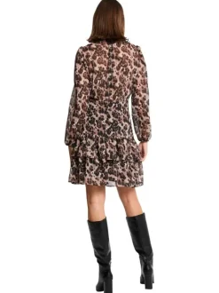 Robe courte multicolore ornée d'un motif léopard et pourvue d'un col cache-coeur