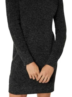 Robe courte noire chinée avec une coupe moulante et un col ras du cou