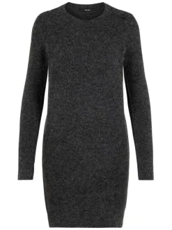Robe courte noire chinée avec une coupe moulante et un col ras du cou