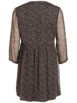 Robe courte noire coupe regular fit et col v avec motifs abstraits roses, jaunes et blancs