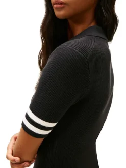 Robe courte noire en coton mélangé avec des bandes blanches à coupe droite