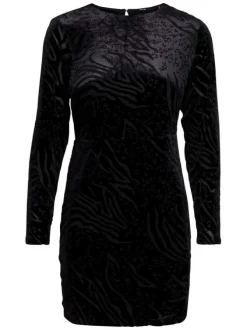 Robe courte noire en velours coupe près du corps col rond et à manches longues