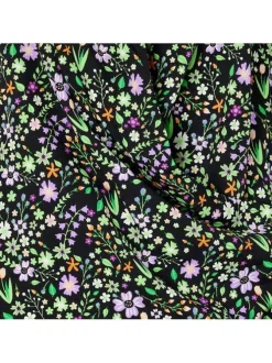 Robe courte noire imprimé floral avec un col cranté et des manches longues