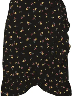 Robe courte noire imprimé floral avec un col v et des manches courtes