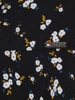 Robe courte noire liberty coupe ajustée col cache-coeur et à manches courtes