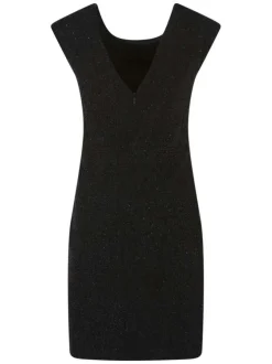 Robe courte noire pailletée coupe proche du corps col rond et sans manches