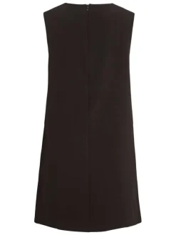 Robe courte noire sans manches pourvue d'un col v et de boutons décoratifs