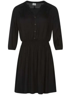 Robe courte noire uni avec une coupe ample un col V et des manches 3/4