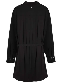 Robe courte noire unie avec une coupe droite et un col rond à manches longues