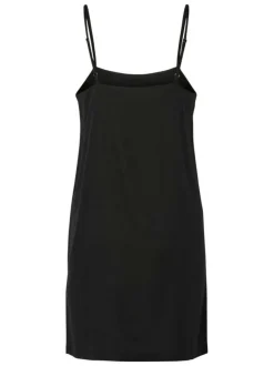 Robe courte noire unie avec une coupe fluide et des bretelles