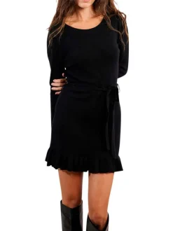 Robe courte noire unie avec une coupe évasée et un col rond