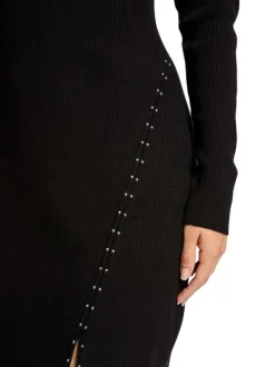 Robe courte noire unie à coupe ajustée avec col rond et manches longues