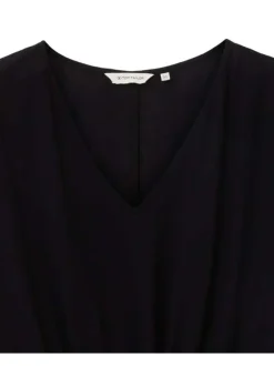 Robe courte noire unie coupe ajustée col v et à manches courtes