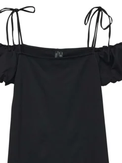 Robe courte noire unie à coupe droite et à manches courtes avec bretelles
