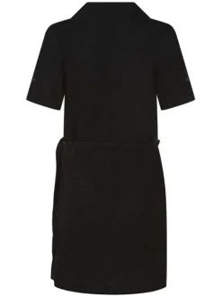Robe courte noire unie à coupe droite fluide et à col v à revers avec pression