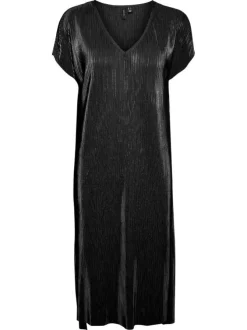 Robe courte noire unie en coton avec une coupe droite et des manches courtes