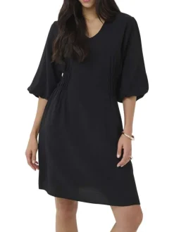 Robe courte noire unie pourvue d'une coupe cintrée avec une taille élastiquée