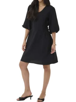 Robe courte noire unie pourvue d'une coupe cintrée avec une taille élastiquée