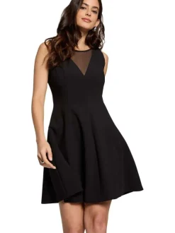 Robe courte noire unie à zip avec une coupe patineuse et col V