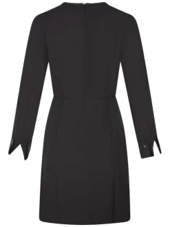 Robe courte noire unie zippée au dos à col cache-coeur avec des strass