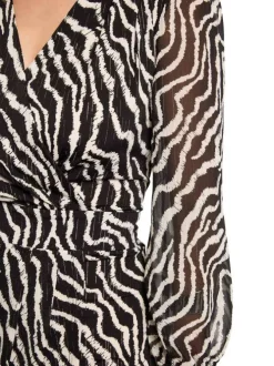 Robe courte noire zébrée à coupe portefeuille avec un col cache-coeur