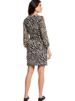 Robe courte noire zébrée à coupe portefeuille avec un col cache-coeur
