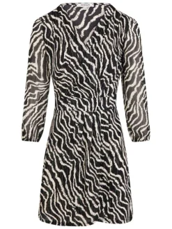 Robe courte noire zébrée à coupe portefeuille avec un col cache-coeur