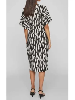 Robe courte noire zebré à coupe portefeuille col v et à manches courtes