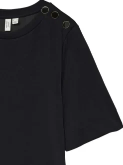 Robe courte noir unie pourvue d'un col rond et de manches courtes