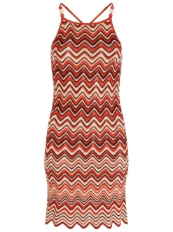 Robe courte orange à motifs avec une coupe ajustée et un col rond