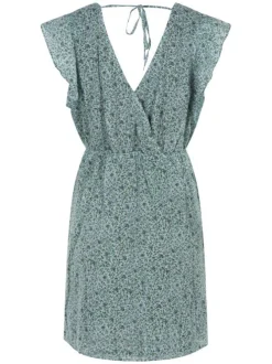Robe courte Papeet en coton bleu ciel imprimé liberty à coupe ajustée et col v