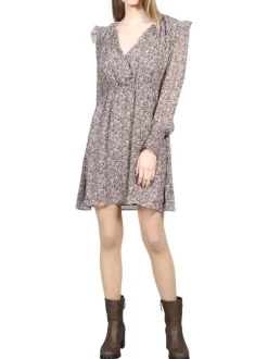 Robe courte rose à motif fleuri coupe évasée et col cache-coeur