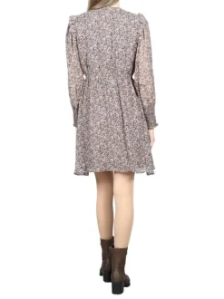 Robe courte rose à motif fleuri coupe évasée et col cache-coeur