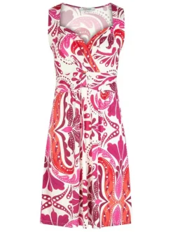 Robe courte rose sans manche à coupe cintrée pourvue d'un col v croisé
