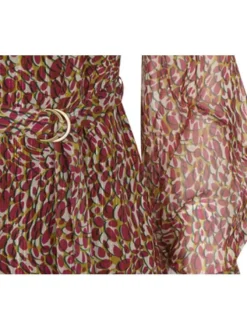 Robe courte rouge imprimée abstraite avec une coupe droite col rond et à manches longues