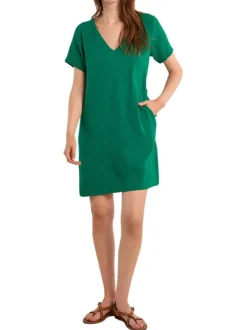 Robe courte rouge ornée d'un motif à pois et pourvu d'un col v