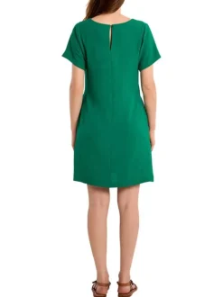 Robe courte rouge ornée d'un motif à pois et pourvu d'un col v