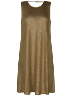 Robe courte sans manches or irisée avec une coupe évasée et un col rond