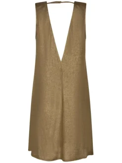 Robe courte sans manches or irisée avec une coupe évasée et un col rond