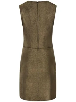 Robe courte sans manches or à lurex avec une coupe droite et un col rond
