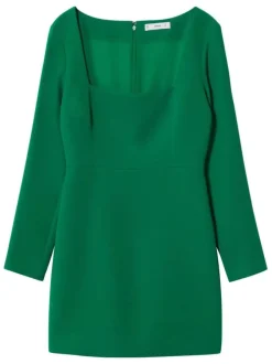 Robe courte Sky verte coupe ajustée à col carré et manches longues