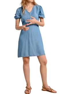 Robe courte stone uni avec une coupe droite un col v et des manches courtes