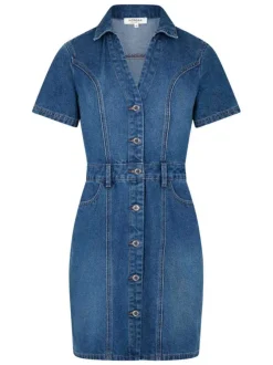 Robe courte stone unie cintrée avec un col à revers et à manches courtes