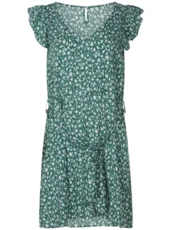Robe courte verte avec imprimé fleurs une coupe fluide et des manches courtes
