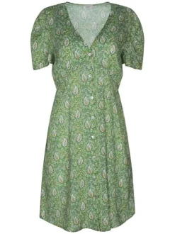 Robe courte verte avec imprimé paisley all-over coupe ajustée col v