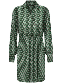 Robe courte verte imprimé abstrait avec une coupe droite et un col cache-coeur