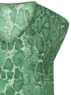 Robe courte verte imprimée peau de serpent à coupe droite et sans manches