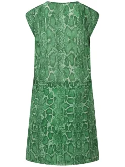 Robe courte verte imprimée peau de serpent à coupe droite et sans manches