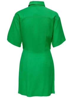 Robe courte verte ouverte à l'avant avec une coupe ajustée et un col français